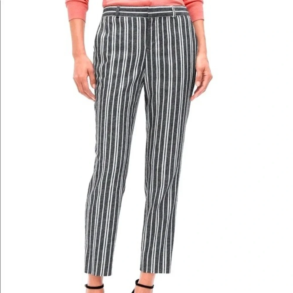 NWT Banana Republic Avery linen Pants 8 Striped Ankle Mid Rise Straight Fit Grey